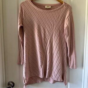 Anthro Maeve light pink ribbed diagonal stripes long sweater